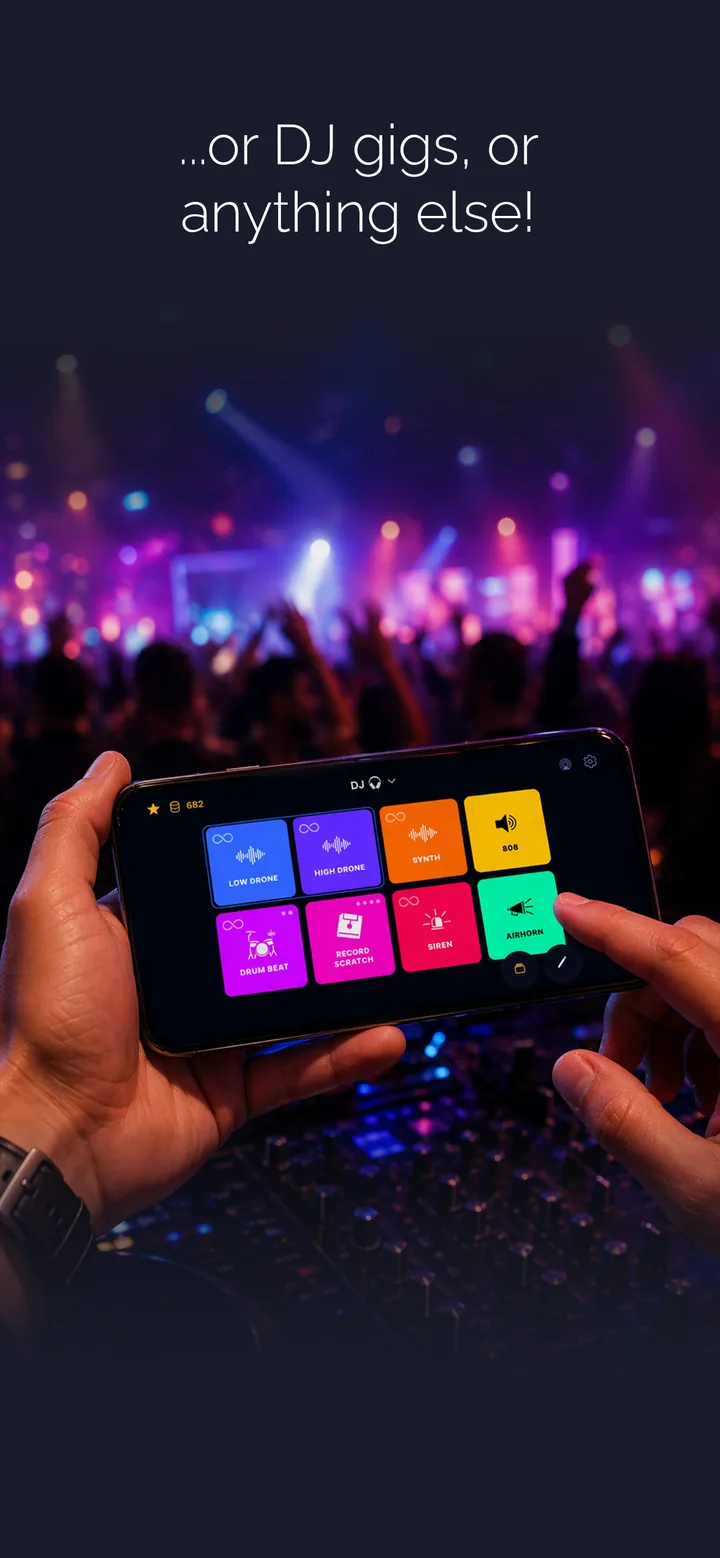 Or DJ gigs — the app in landscape at a DJ booth